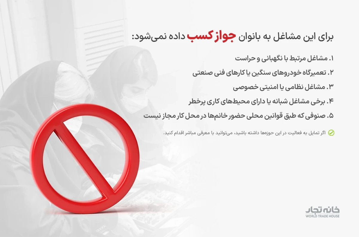 موارد ممنوع گرفتن پروانه کسب برای خانم ها